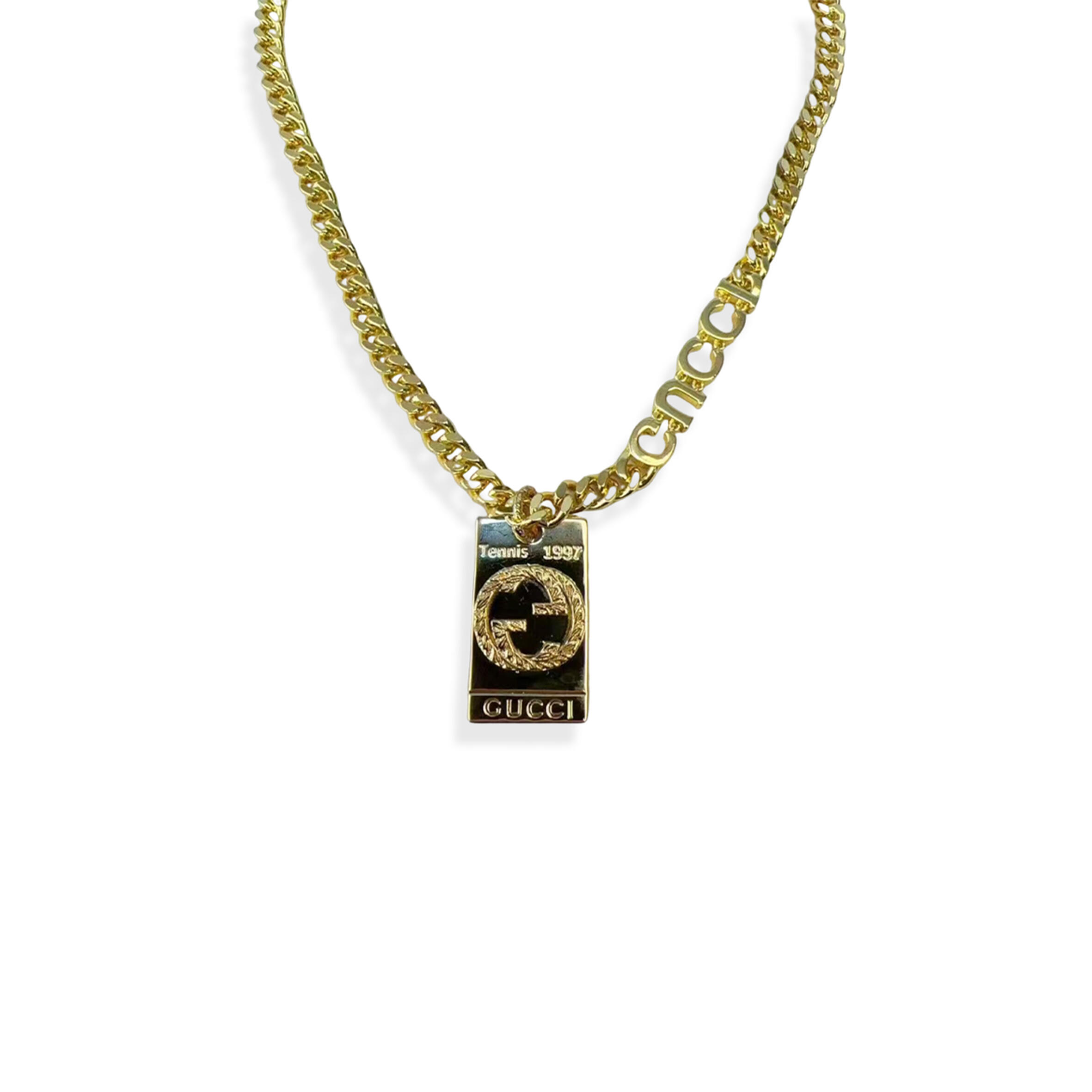 Gvc*1 script necklace in yellow gold